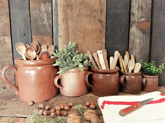 Five Antique French Confit Pots. Kitchen Planters/ Utensil Storage Jars. from Tiggy & Pip - Just €275! Shop now at Tiggy and Pip