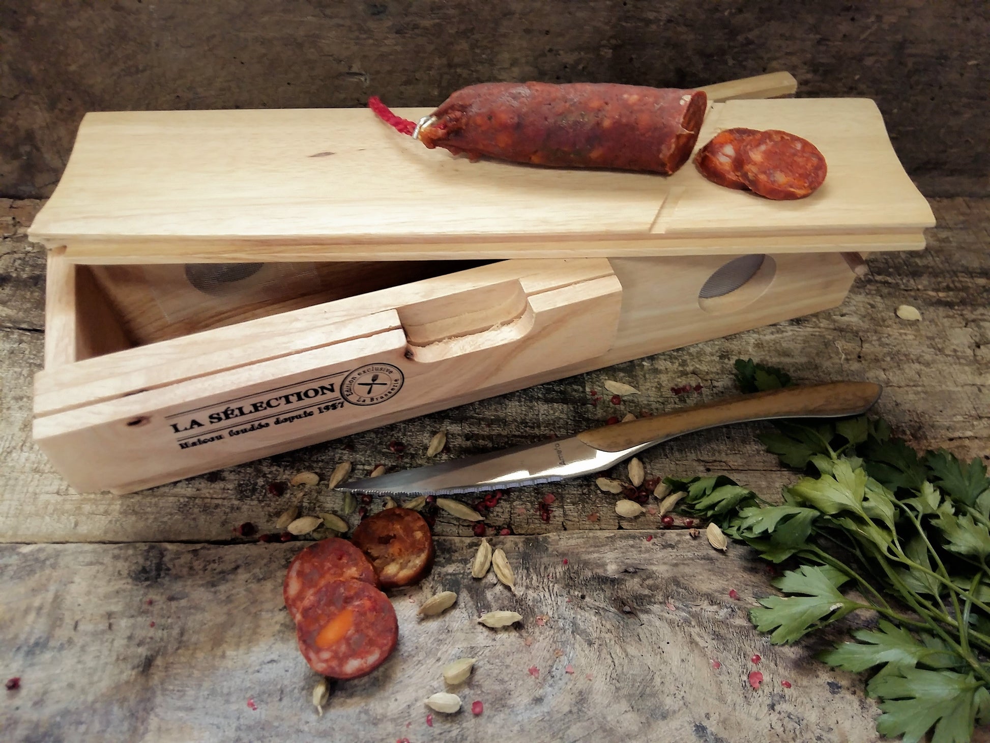 Charcuterie Box. Saucisson Sausage Storage Box with Chopping Board Lid. by  Tiggy and Pip