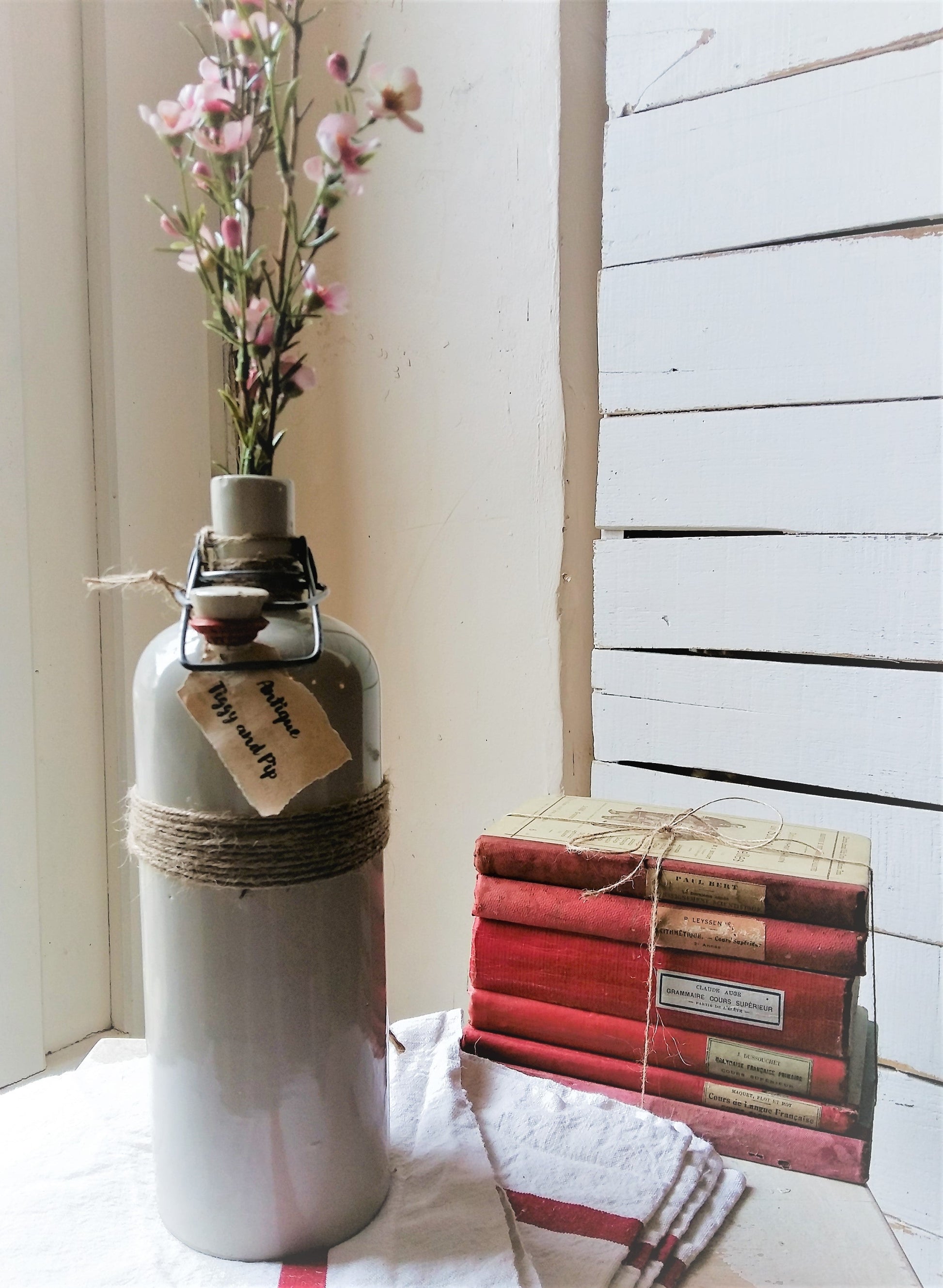 Antique Stoneware Bottle with Ceramic Stopper and Metal Clasp. from Tiggy & Pip - Just €69! Shop now at Tiggy and Pip