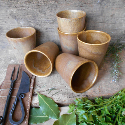 Six Stoneware Tumblers. Medieval Re-enactment Cups from Tiggy & Pip - Just €84! Shop now at Tiggy and Pip