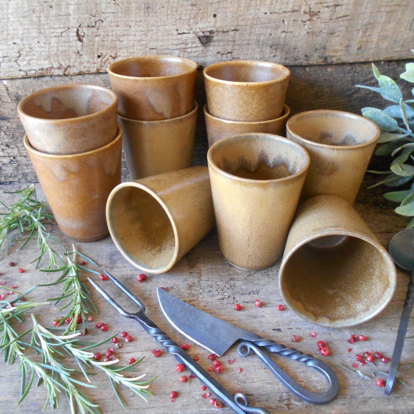 Ten Digoin Stoneware Tumblers. Medieval Re-enactment Pottery Goblets. from Tiggy & Pip - Just €120! Shop now at Tiggy and Pip